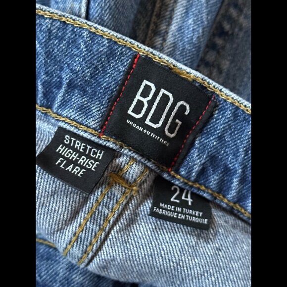 BDG Urban Outfitters Jeans 24 Womens Blue Stretch High Rise Flare Frayed Denim - Picture 8 of 10